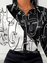 Long Sleeves Loose Buttoned Contrast Color Figure Lapel Blouses&Shirts Tops